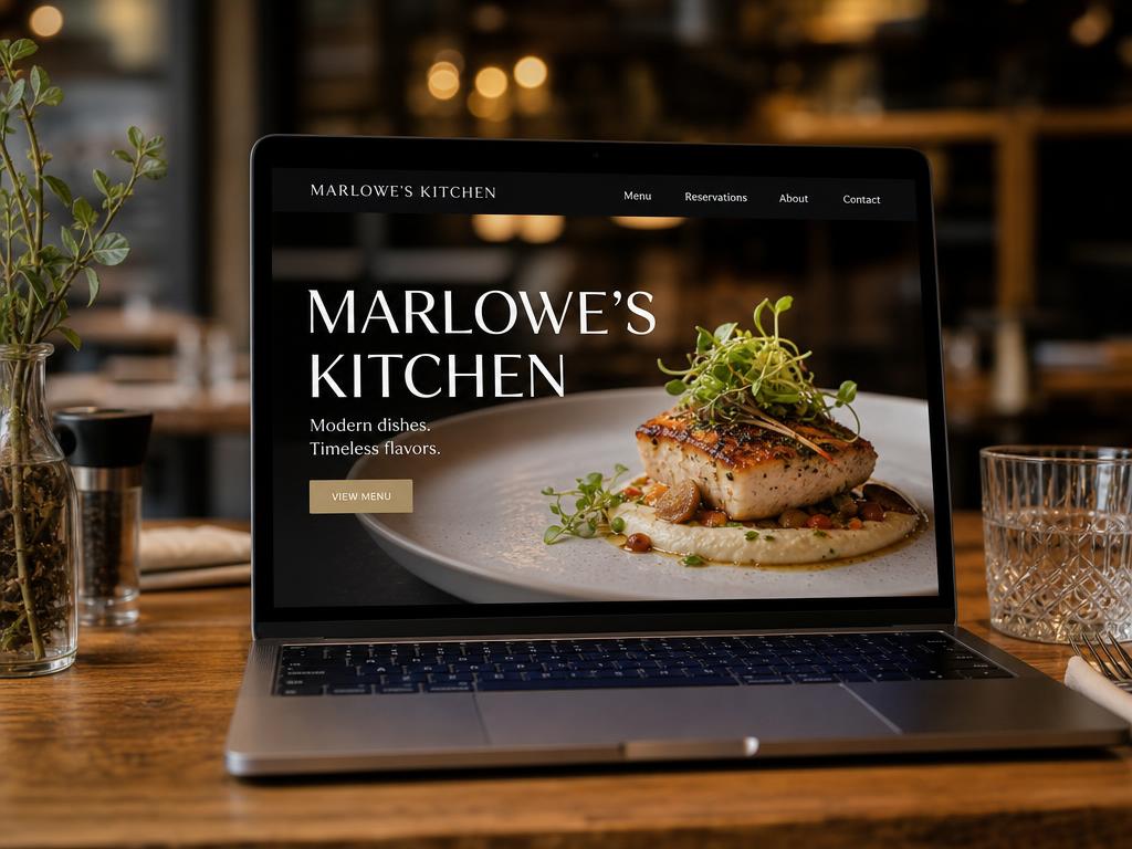 Laptop showing a restaurant website concept